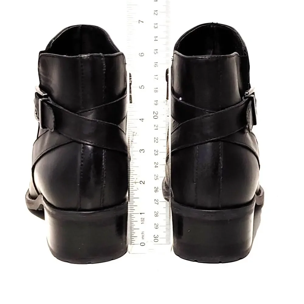 David Tate Centro Leather Waterproof Ankle Boots Side Buckle Black Womens 8.5WW